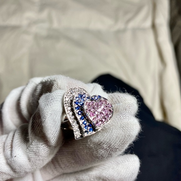 SALE ✅ NEW  14 KARATS WHITE GOLD RING WITH DIAMONDS,SAPPHIRE,PINK QTS - Picture 4 of 13